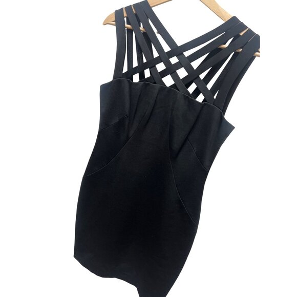Cache Black Cris Cross Stap Bodycon Cocktail Dress - Picture 1 of 7